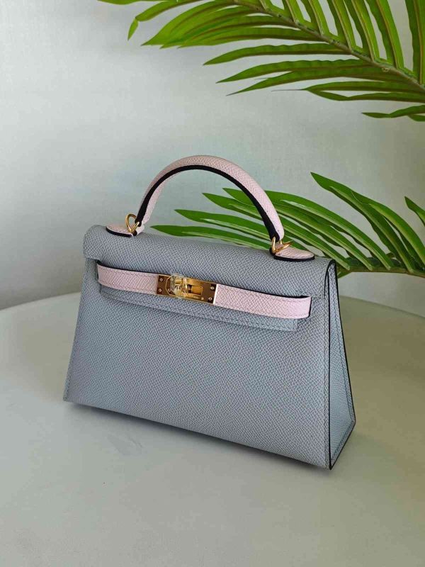 Hermes Mini Kelly 20 Gris Mouette & Mauve Pale