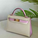 Hermes Mini Kelly Sellier 20 Nata & Mauve Sylvestre Epsom Leather Bag
