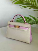 Hermes Mini Kelly Sellier 20 Nata & Mauve Sylvestre Epsom Leather Bag