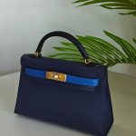 Hermes Mini Kelly Sellier 20 Navy Blue & Bright Blue Sylvestre Epsom Leather Bag