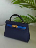 Hermes Mini Kelly Sellier 20 Navy Blue & Bright Blue Sylvestre Epsom Leather Bag