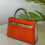 Hermes Mini Kelly Sellier 20 Orange & Etoupe Epsom Leather Bag