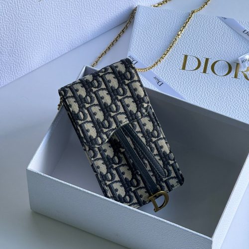Dior Blue Dior Oblique Jacquard Vertical Saddle Pouch