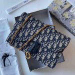 Dior Small Saddle Blue Dior Oblique Jacquard Pouch With Chain