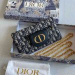 Christian Dior Small Blue Oblique Diordouble Chain Clutch Bag