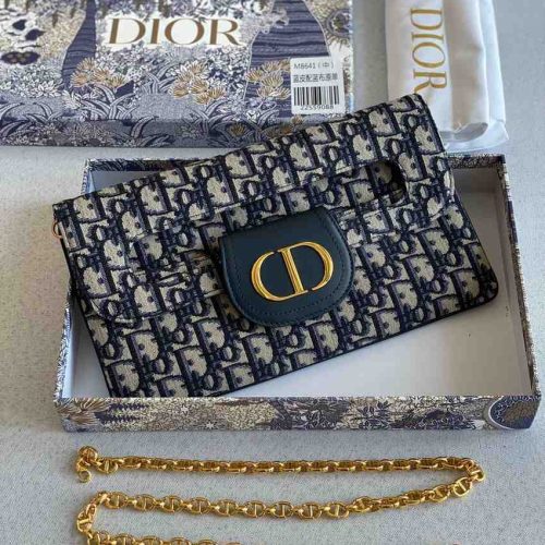 Christian Dior Blue Oblique Diordouble Chain Clutch Bag