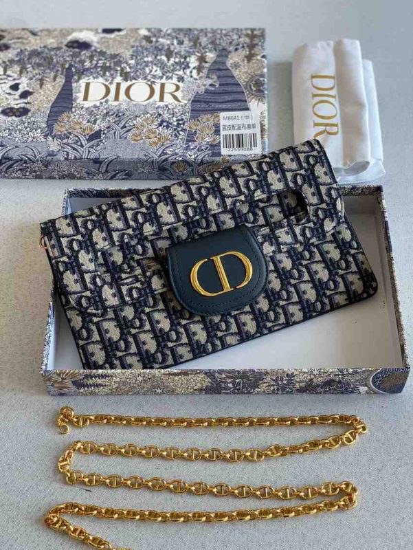 Christian Dior Blue Oblique Diordouble Chain Clutch Bag