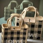 Loewe Font Raffia Bag Beige Black Checkerboard