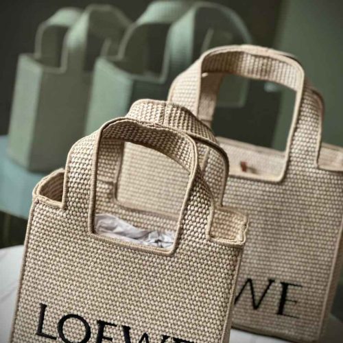 Loewe Font Raffia Tote Bag Beige