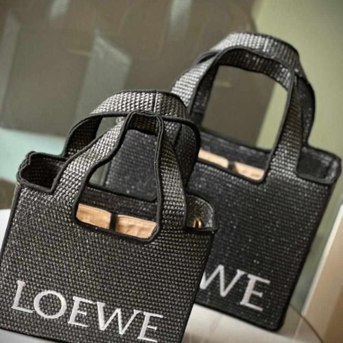 Loewe Font Raffia Tote Bag Black