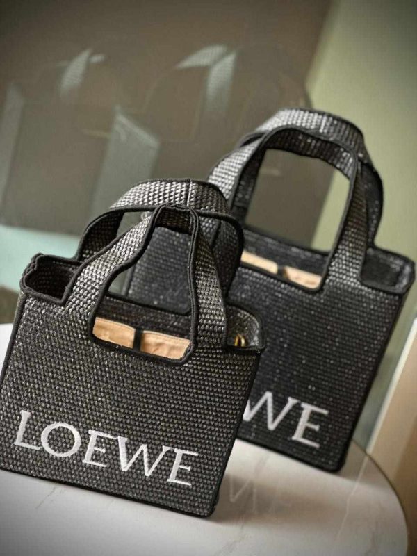 Loewe Font Raffia Tote Bag Black