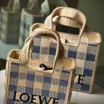 Loewe Font Raffia Tote Bag Natural Light Blue