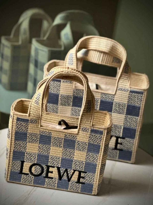 Loewe Font Raffia Tote Bag Natural Light Blue