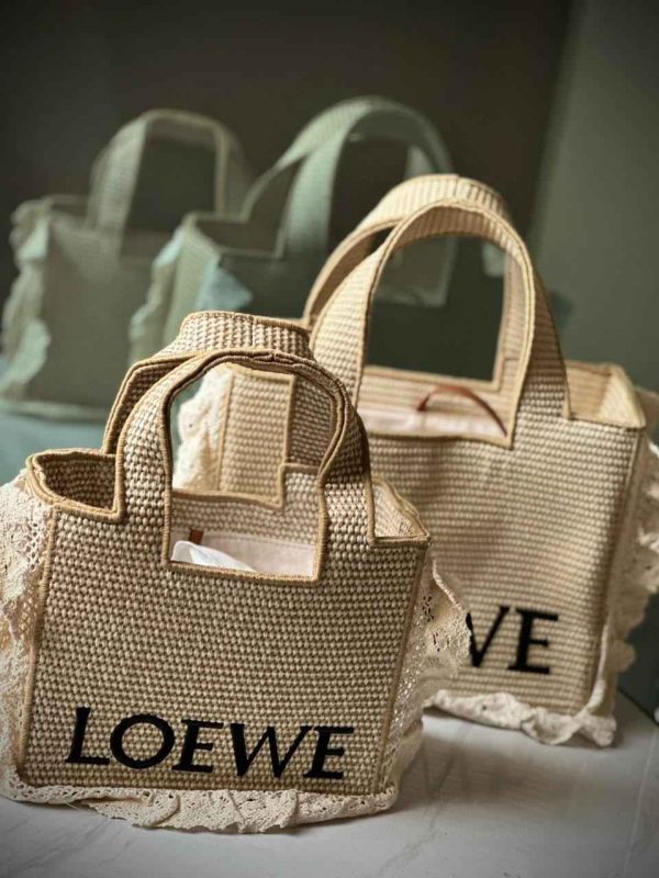 Loewe Font Raffia Tote Bag Natural