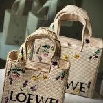 Loewe Font Raffia Tote Bag Naturel Floral