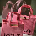 Loewe Font Raffia Tote Bag Pink
