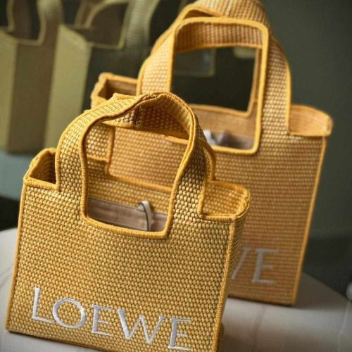 Loewe Font Raffia Tote Bag Yellow