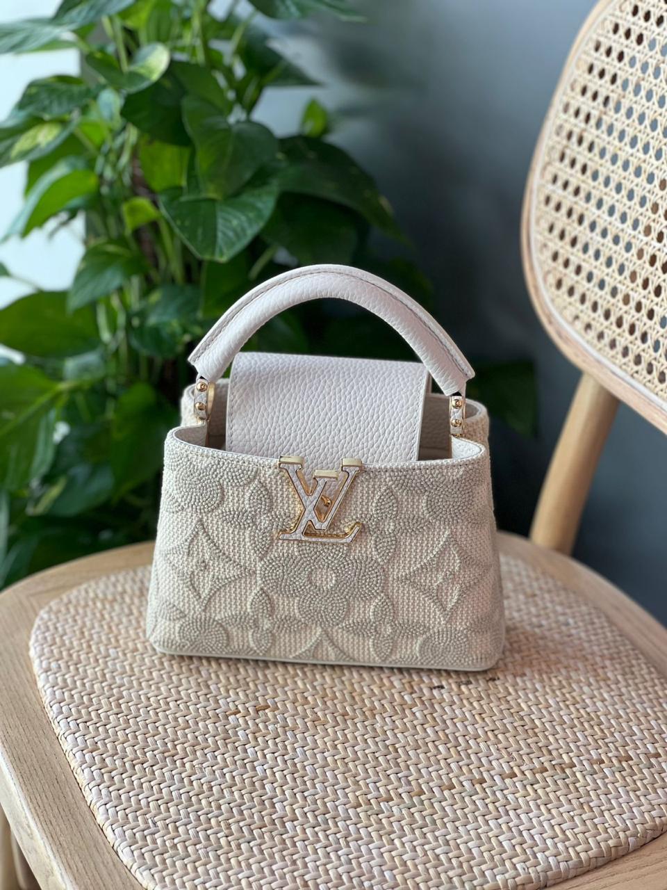 Louis Vuitton Vanilla Embroidered Monogram Flowers Leather Capucines Mini Bag Louis Vuitton Vanilla Embroidered Monogram Flowers Leather Capucines Mini Bag - Image 1