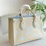 Louis Vuitton On The Go PM Latte Candy Blue Giant Empreinte Monogram Canvas Tote Bag