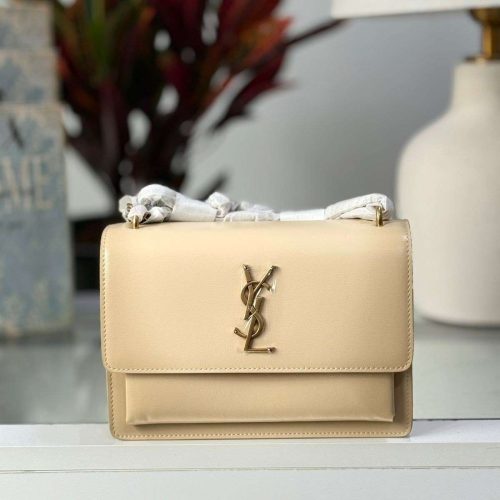 YSL Sunset Bag Small Beige Leather