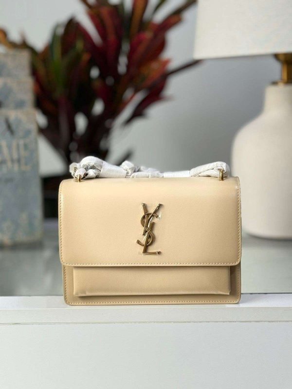 YSL Sunset Bag Small Beige Leather