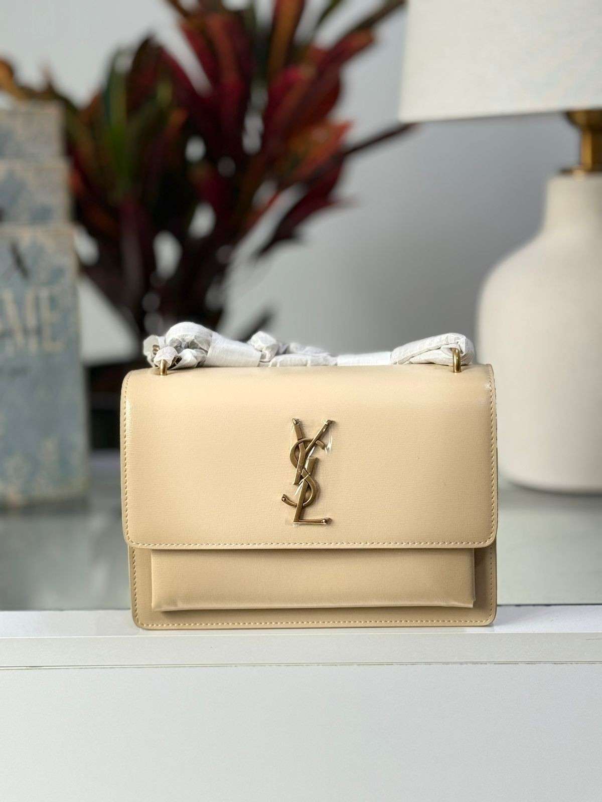 YSL Sunset Bag Small Beige Leather YSL Sunset Bag Small Beige Leather