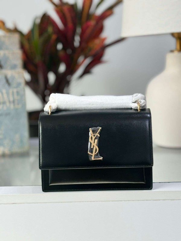 Saint Laurent Small Sunset Black Patent Leather Shoulder Bag