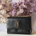 YSL Sunset Bag Small Black Leather