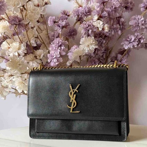 YSL Sunset Bag Small Black Leather