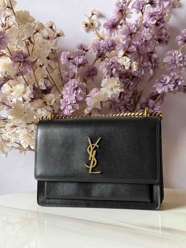 YSL Sunset Bag Small Black Leather