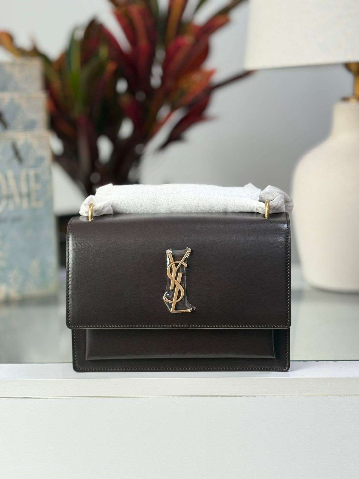 Saint Laurent Small Sunset Dark Brown Smooth Leather Shoulder Bag Saint Laurent Small Sunset Dark Brown Smooth Leather Shoulder Bag
