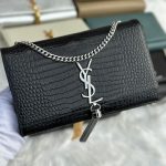 Saint Laurent Black Crocodile Embossed Calfskin Medium Kate Tassel Chain Bag