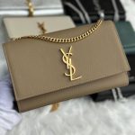 Saint Laurent Dark Beige Grained Calfskin Leather Medium Kate Tassel Chain Bag