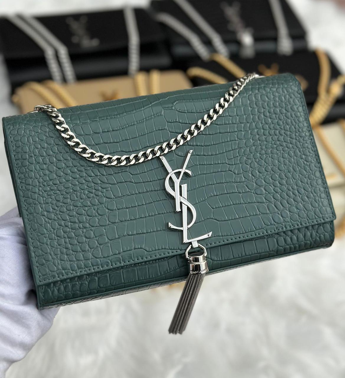 Saint Laurent Green Crocodile-Embossed Leather Medium Kate Tassel Chain Bag Saint Laurent Green Crocodile-Embossed Leather Medium Kate Tassel Chain Bag
