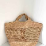 Saint Laurent Icare Shopping Tote In Raffia Naturel And Brown Gold​
