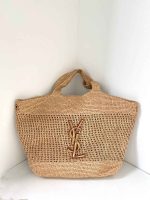 Saint Laurent Icare Shopping Tote In Raffia Naturel And Brown Gold​