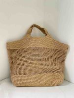 Saint Laurent Icare Shopping Tote In Raffia Naturel And Brown Gold​