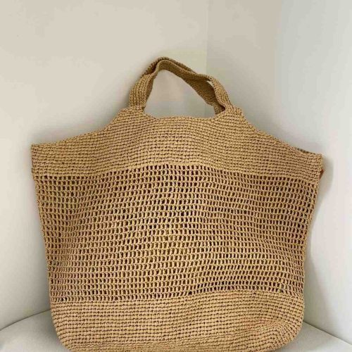 Saint Laurent Icare Shopping Tote In Raffia Naturel And Brown Gold​