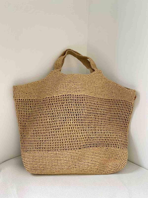 Saint Laurent Icare Shopping Tote In Raffia Naturel And Brown Gold​