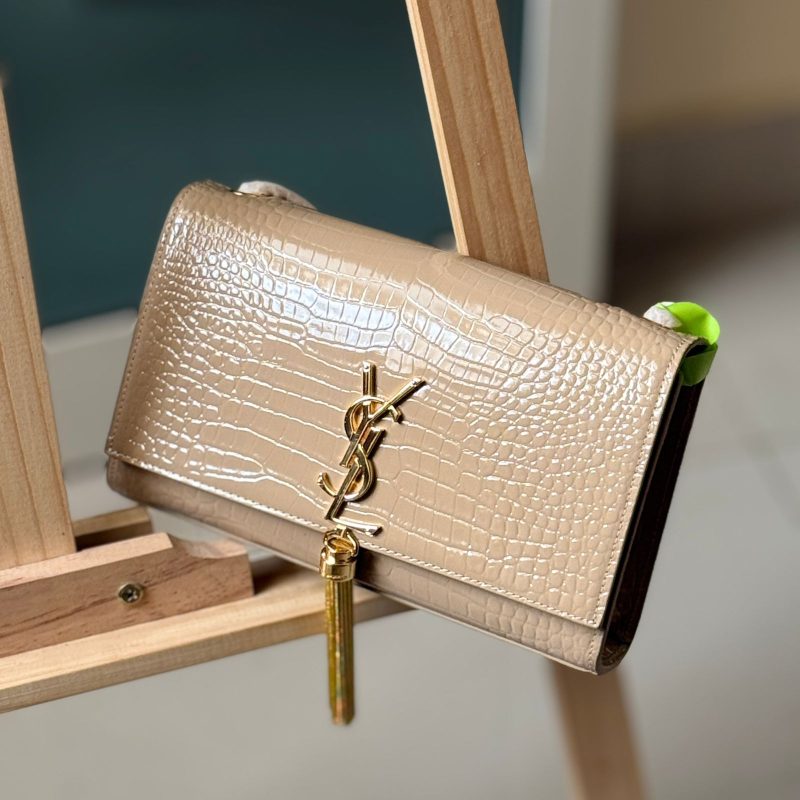 Ysl Kate Wallet Chain Beige Crocodile