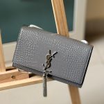 YSL Kate Wallet Small Grey Crocodile