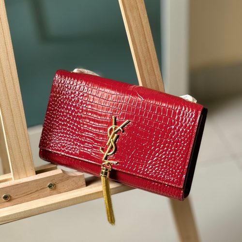 YSL Kate Chain Wallet Small Red Crocodile