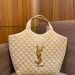 Saint Laurent Lambskin Quilted Maxi Icare Shopping Tote In Beige