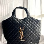 Saint Laurent Lambskin Quilted Maxi Icare Shopping Tote In Black