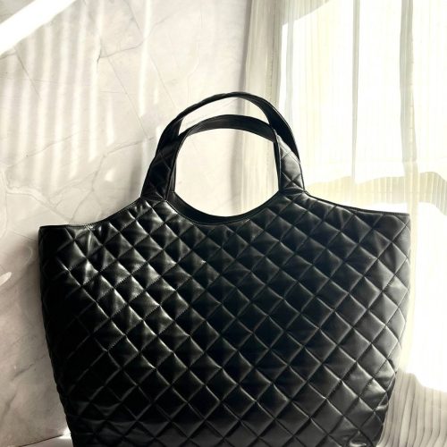 Saint Laurent Lambskin Quilted Maxi Icare Shopping Tote In Black