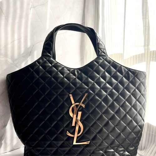 Saint Laurent Lambskin Quilted Maxi Icare Shopping Tote In Black