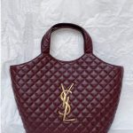 Saint Laurent Lambskin Quilted Maxi Icare Shopping Tote In Rouge Cabernet