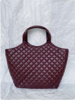 Saint Laurent Lambskin Quilted Maxi Icare Shopping Tote In Rouge Cabernet
