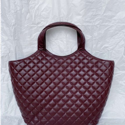 Saint Laurent Lambskin Quilted Maxi Icare Shopping Tote In Rouge Cabernet