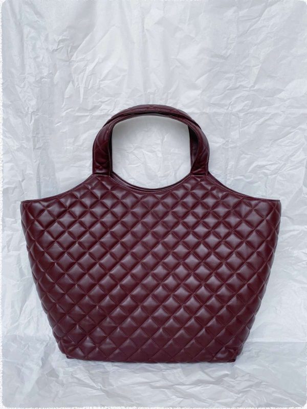 Saint Laurent Lambskin Quilted Maxi Icare Shopping Tote In Rouge Cabernet